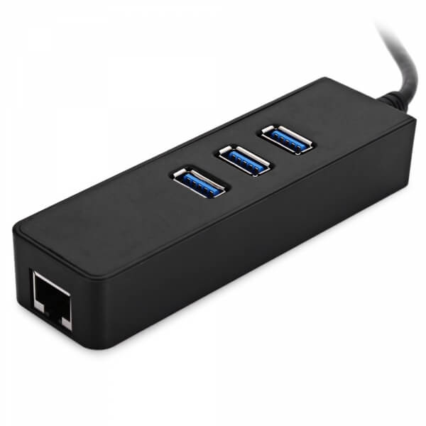 3v1 HUB rozbočovač USB-C 3x USB + port pro Ethernet RJ45 - černý