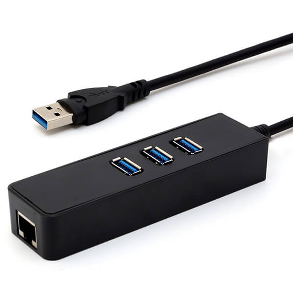 3v1 HUB rozbočovač USB 3.0 3x USB + port pro Ethernet RJ45 - černý