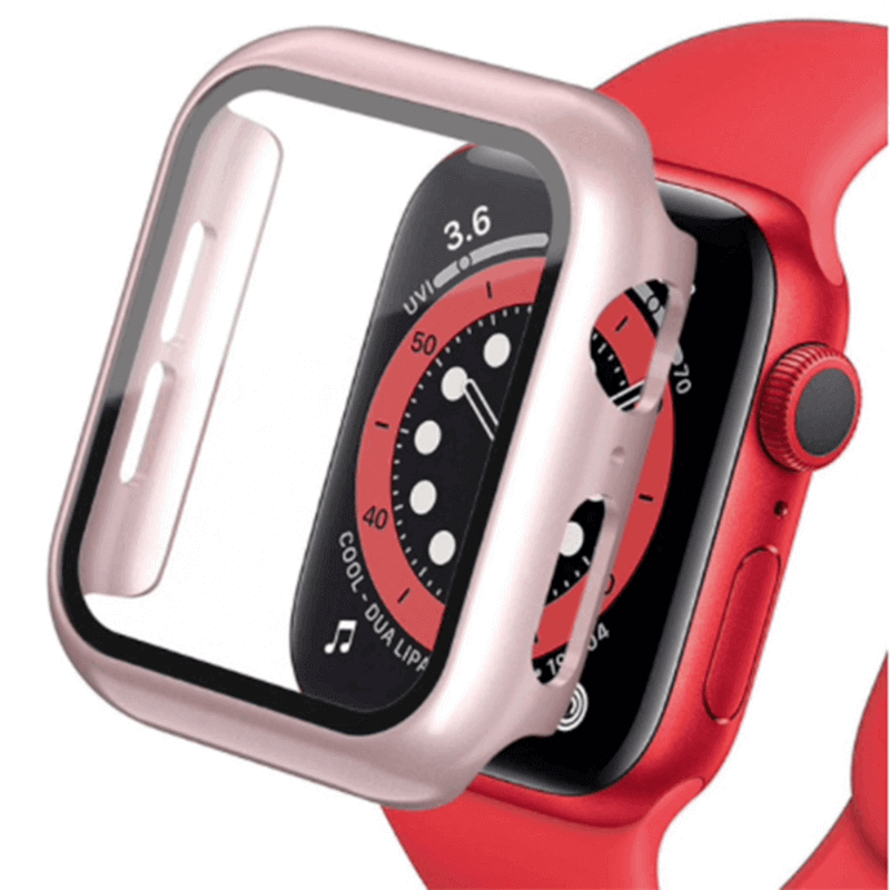 2v1 Kryt s ochranným sklem na Apple Watch SE 44 mm  - světle růžový
