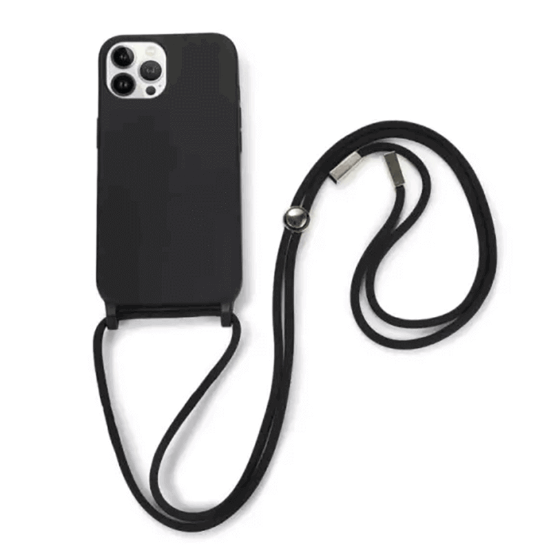 Gumový ochranný kryt se šňůrkou na krk pro Apple iPhone 17 Pro - černý