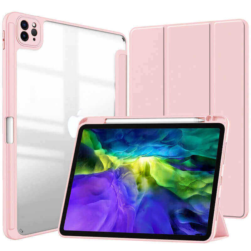 2v1 Smart flip cover + zadní silikonový ochranný obal s držákem na pero pro Apple iPad Air 11" (2025) - světle růžový