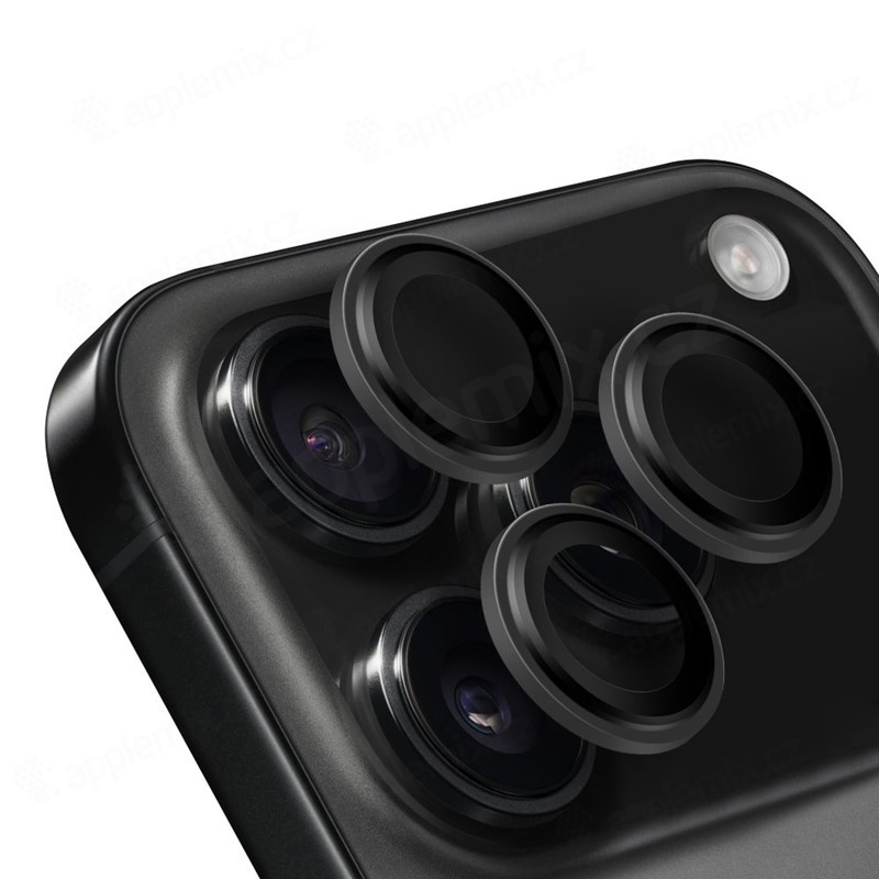 Metalické ochranné sklo na čočku fotoaparátu a kamery pro Apple iPhone 17 Pro Max - černé