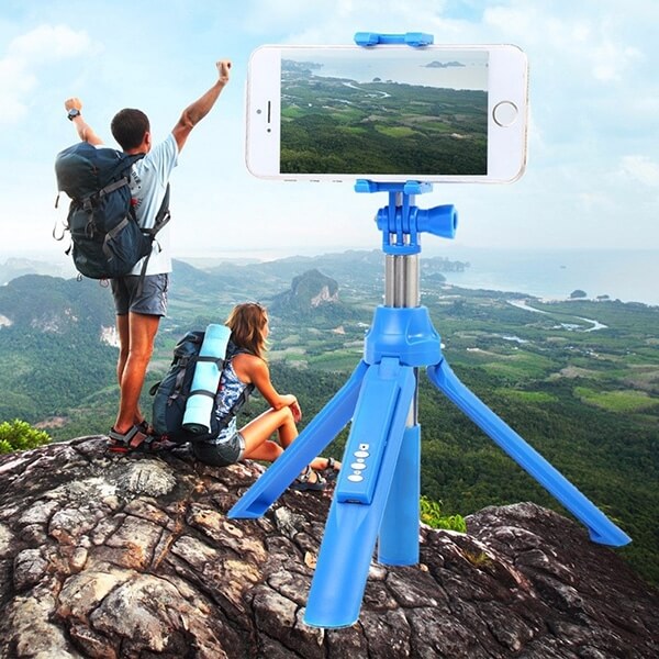 2v1 BEZDRÁTOVÁ Bluetooth Selfie tyč a TRIPOD stativ s dálkovým ovladačem - modrá