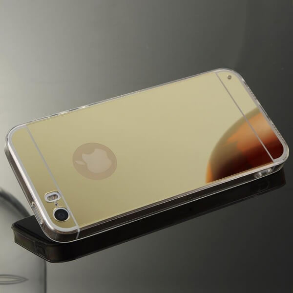 Silikonový zrcadlový ochranný obal pro Apple iPhone 5/5S/SE - zlatý
