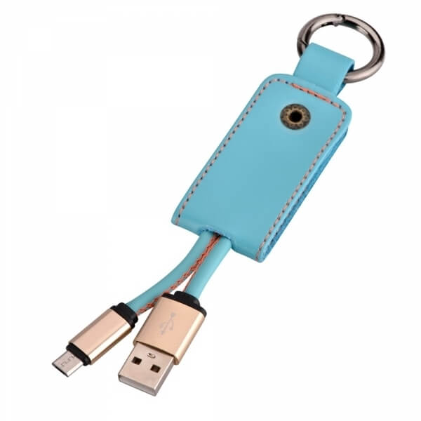Kožený přívěsek s Micro USB kabelem - modrý